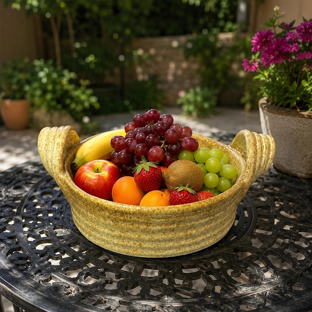 Hearth Stone Serving Bowl - beige - handmade Egyptian ceramic