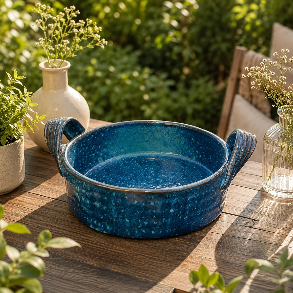 Hearth Stone Serving Bowl - blue - handmade Egyptian ceramic