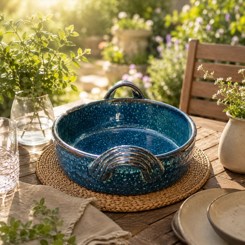 Hearth Stone Serving Bowl - blue - handmade Egyptian ceramic