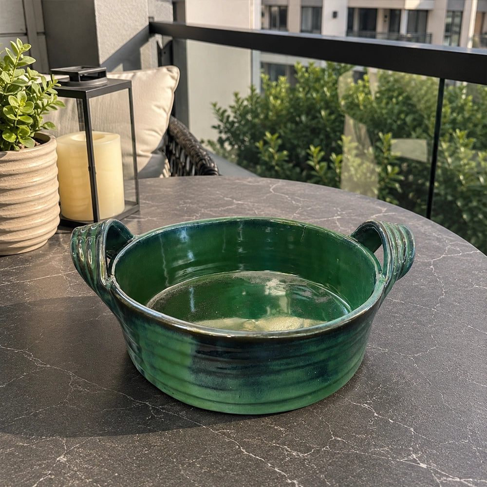 Hearth Stone Serving Bowl - green - handmade Egyptian ceramic