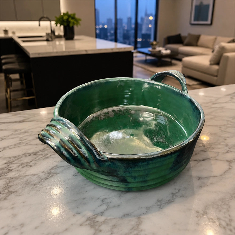Hearth Stone Serving Bowl - green - handmade Egyptian ceramic