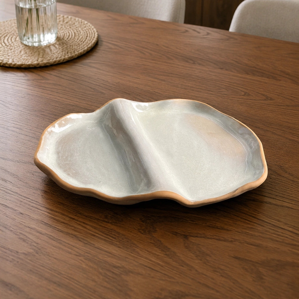 Linen Flame Serving Platter - handmade Egyptian ceramic, view 5