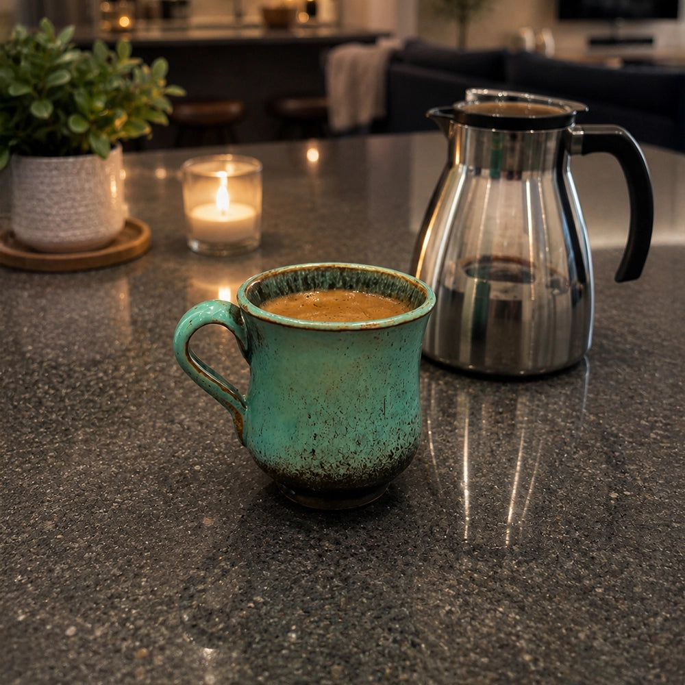 Lustre Verde Turkish Coffee Set - handmade Egyptian ceramic, view 1