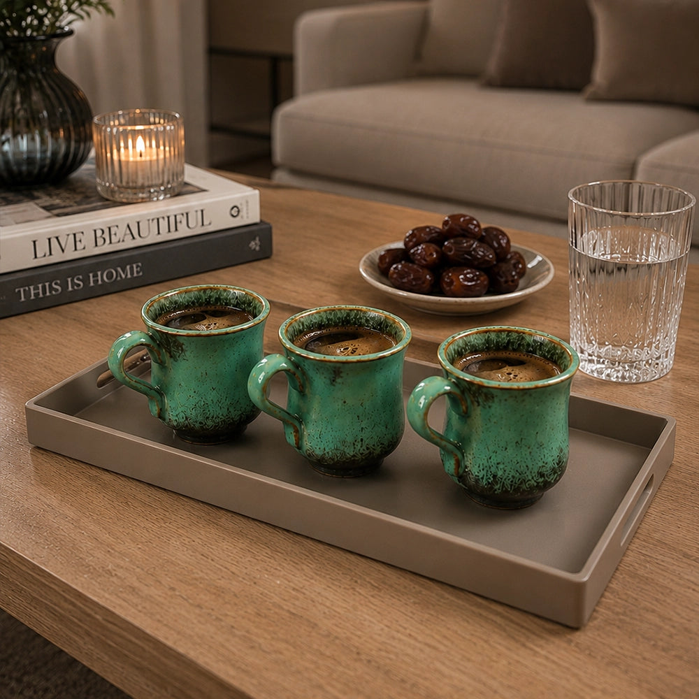 Lustre Verde Turkish Coffee Set - handmade Egyptian ceramic, view 2