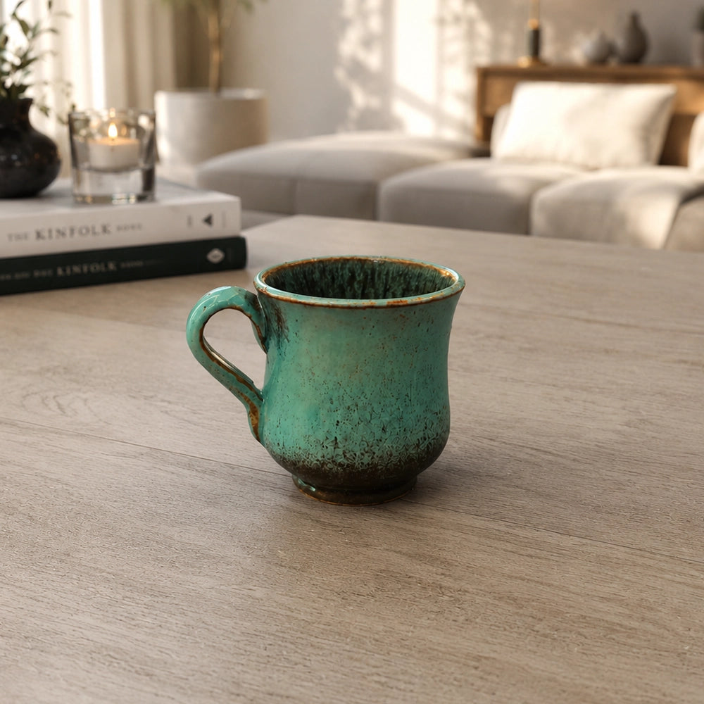 Lustre Verde Turkish Coffee Set - handmade Egyptian ceramic, view 4