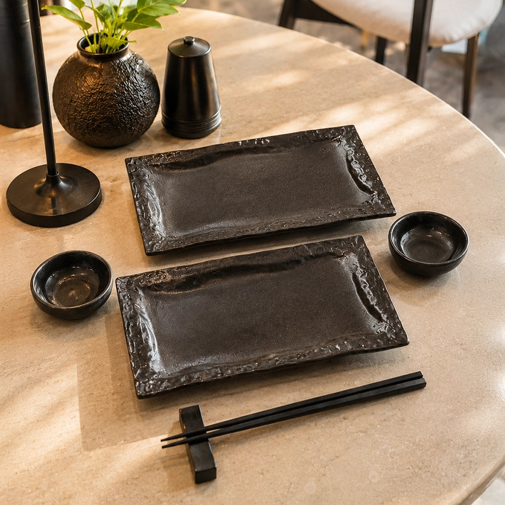 Obsidian Duo Serving Plate - handmade Egyptian ceramic, view 5