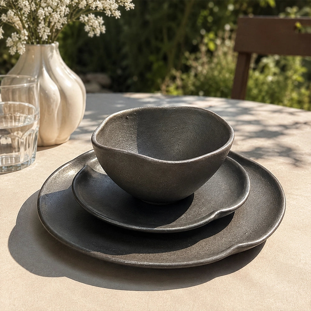 Obsidian Sparkle Set - handmade Egyptian ceramic, view 1