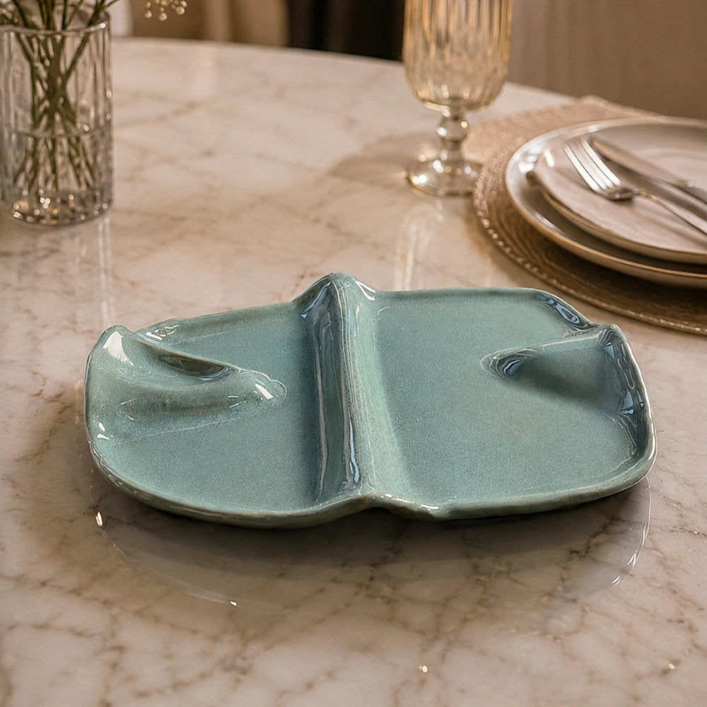Teal Wave Serving Platter - handmade Egyptian ceramic, view 1