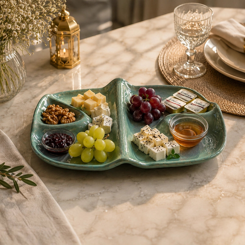 Teal Wave Serving Platter - handmade Egyptian ceramic, view 3