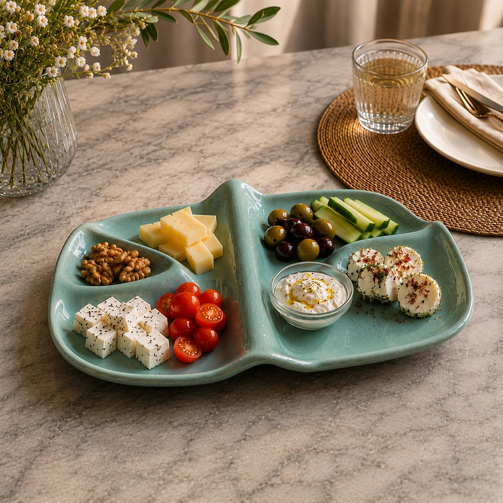 Teal Wave Serving Platter - handmade Egyptian ceramic, view 4