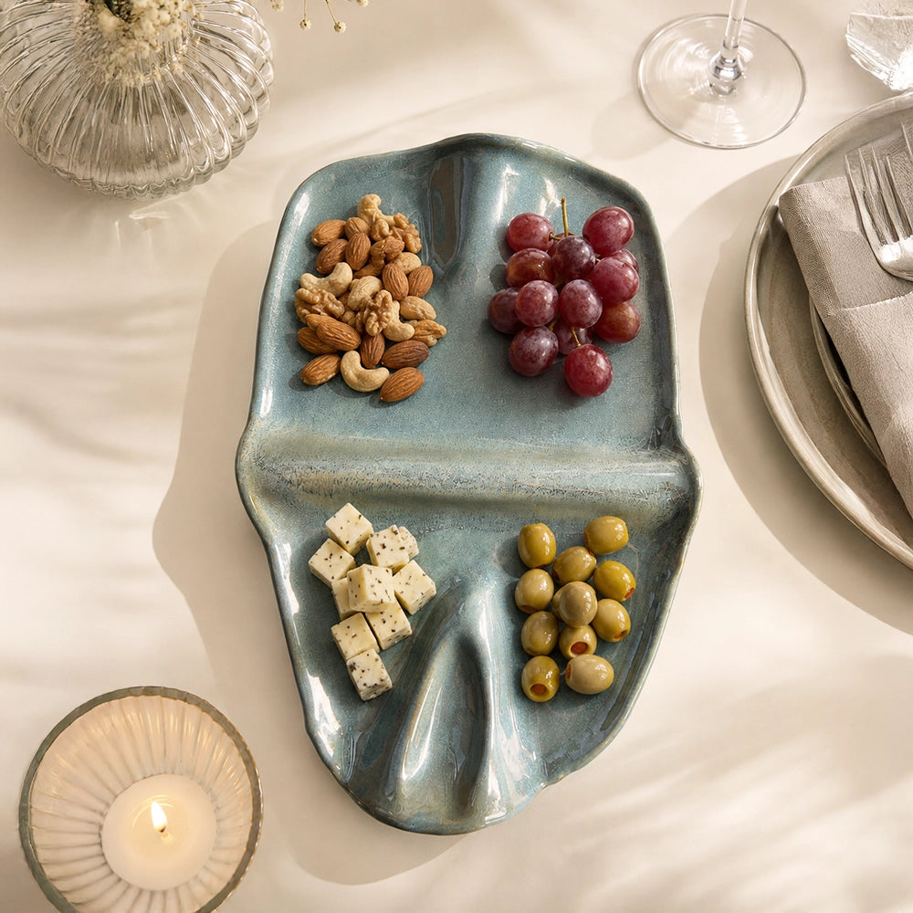 Teal Wave Serving Platter - handmade Egyptian ceramic, view 5