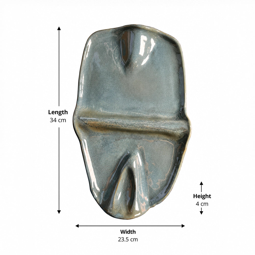Teal Wave Serving Platter - handmade Egyptian ceramic, view 6